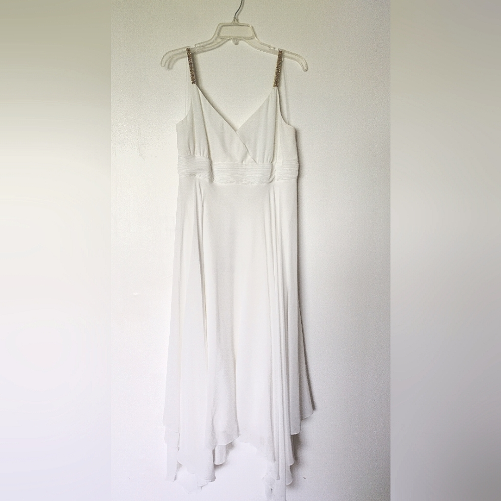 White Formal Dress with Gold Sequin Straps